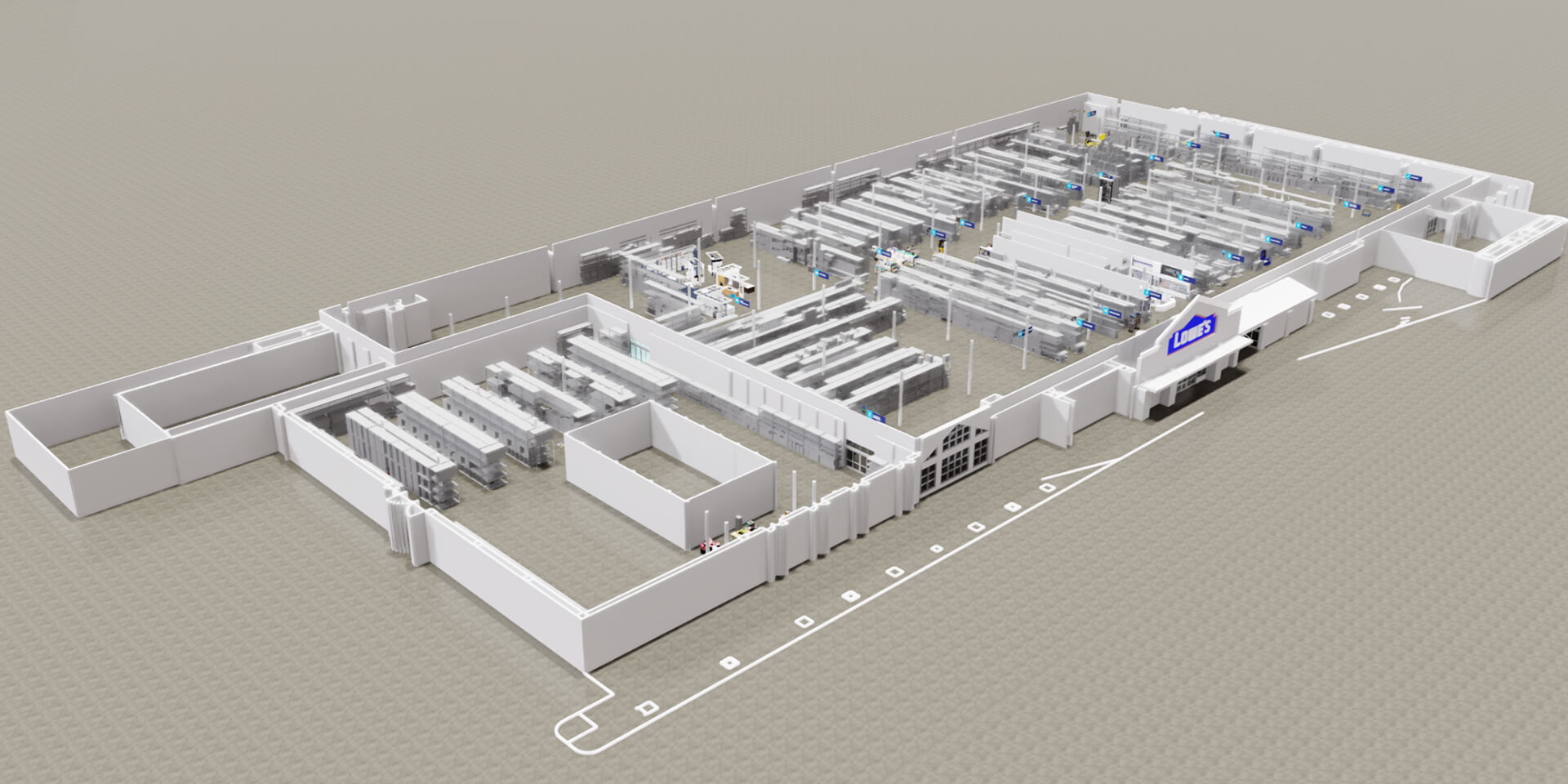 Overhead digital look at a Lowes Home Improvement store from NVIDIA GTC announcement video.